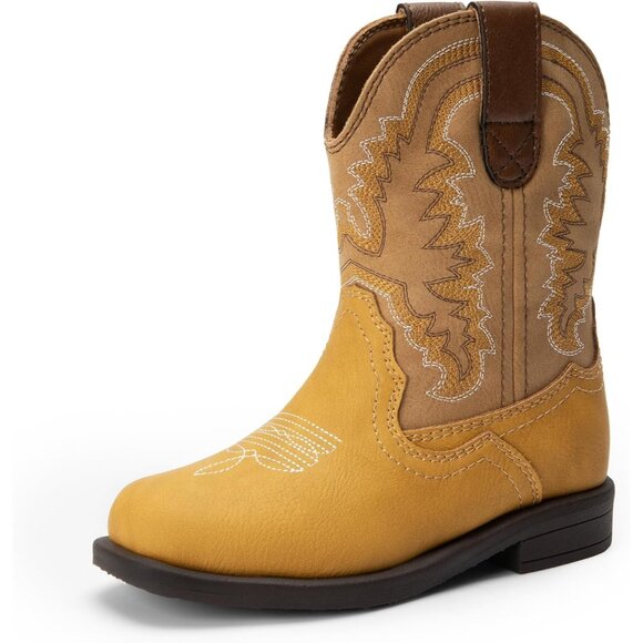 ⚡Girls Light Brown Toddler Cowgirl Boot Western Square Toe Riding Mid Calf Boots - Picture 1 of 6